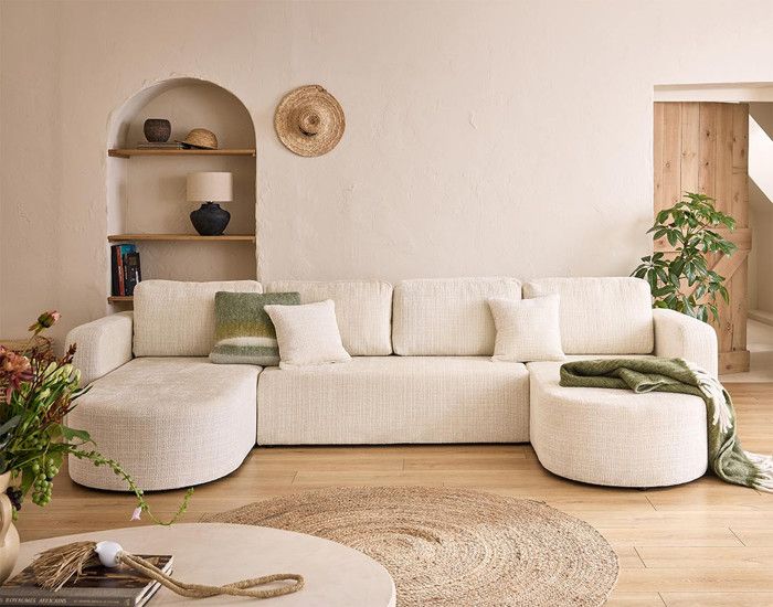 Produit similaire: Miro - canapé panoramique en U 7 places - convertible avec coffre - en velours texturé - Beige