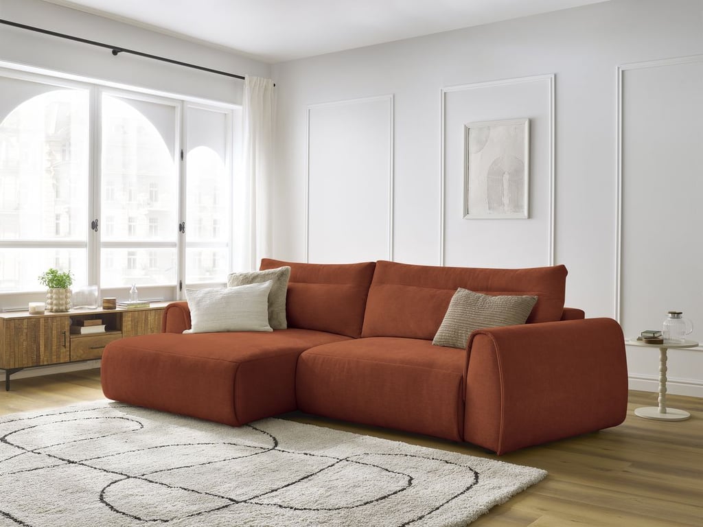 Produit similaire: Canapé d'angle incurvé fixe ADEN orange angle gauche BOBOCHIC 3 places