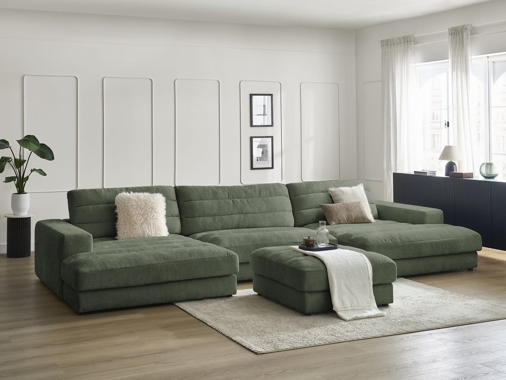 Produit similaire: Canapé panoramique fixe SIERRA tissu texturé avec pouf vert foncé BOBOCHIC 5 places