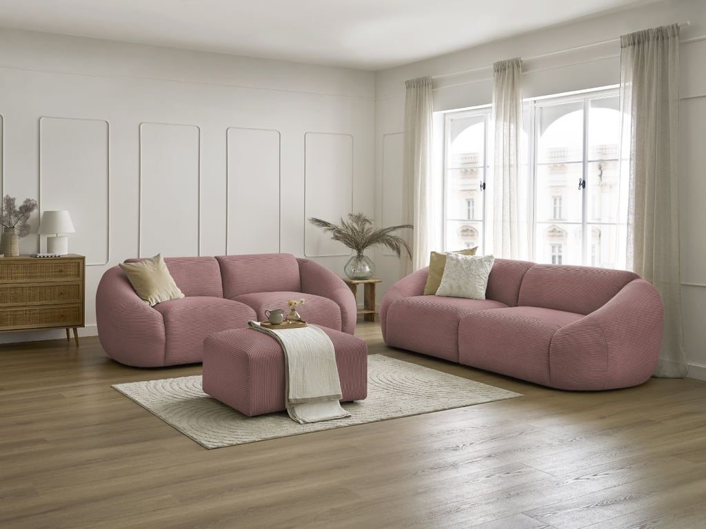 Produit similaire: Ensemble canapé droit fixe 3 + 2 places TINA velours côtelé avec pouf rose BOBOCHIC