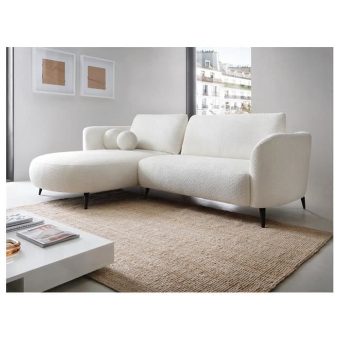 Produit similaire: Canapé d'angle gauche convertible en tissu bouclette blanc ivoire AREMIA