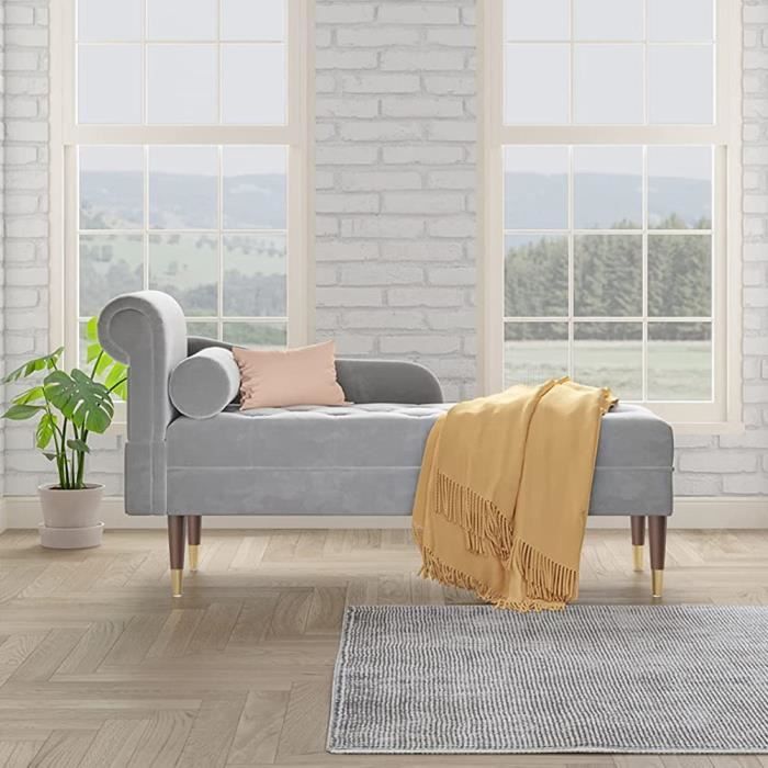 Méridienne en velours Vesgantti - Gris - Côté gauche - 140,5 x 54 x 76 cm - Avec coussin