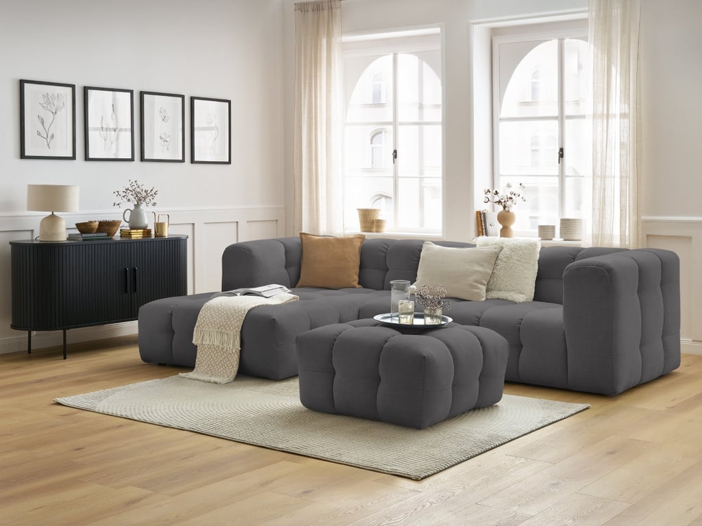 Produit similaire: Canapé d'angle fixe CLOUD avec pouf gris foncé angle gauche BOBOCHIC 3 places