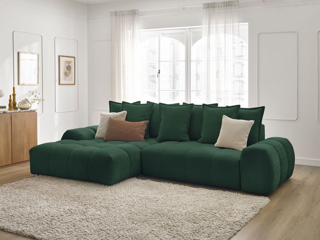 Produit similaire: Canapé d'angle convertible coffre EVEREST tissu texturé vert angle gauche BOBOCHIC 3 places