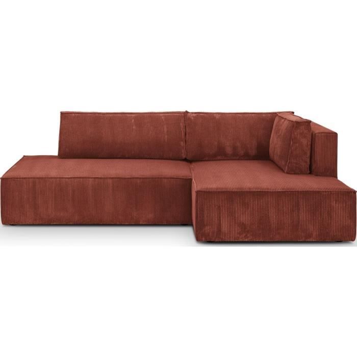 Produit similaire: Canapé d'angle à droite convertible 3 places avec coffre en velours côtelé rouille - Barani