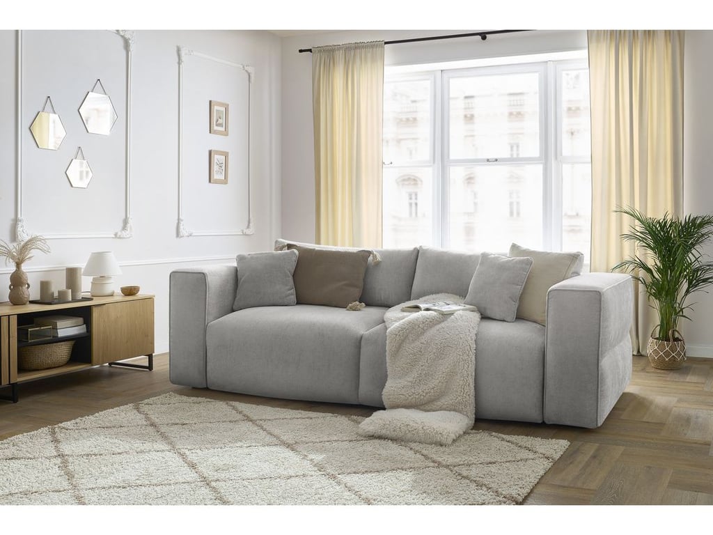 Produit similaire: Canapé droit convertible coffre EZECHIEL tissu lisse gris clair BOBOCHIC 3 places