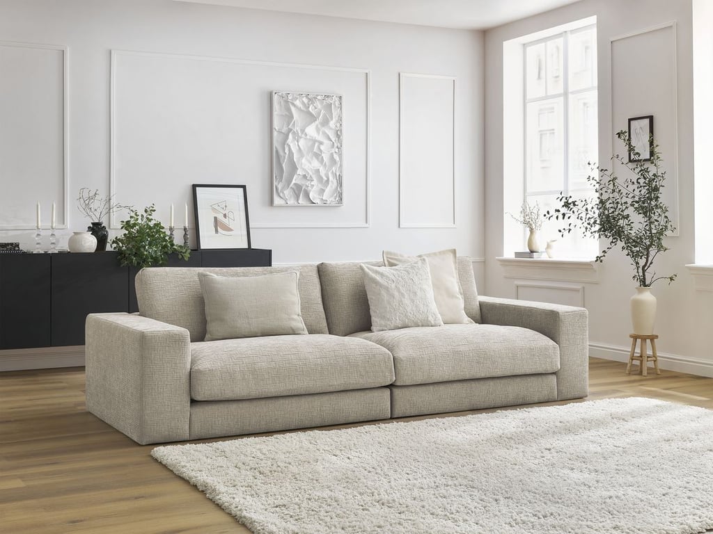 Produit similaire: Canapé droit fixe 3 places compact LEONARD tissu texturé beige BOBOCHIC