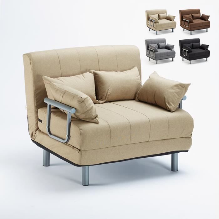 Canapé convertible 1 place tissu beige