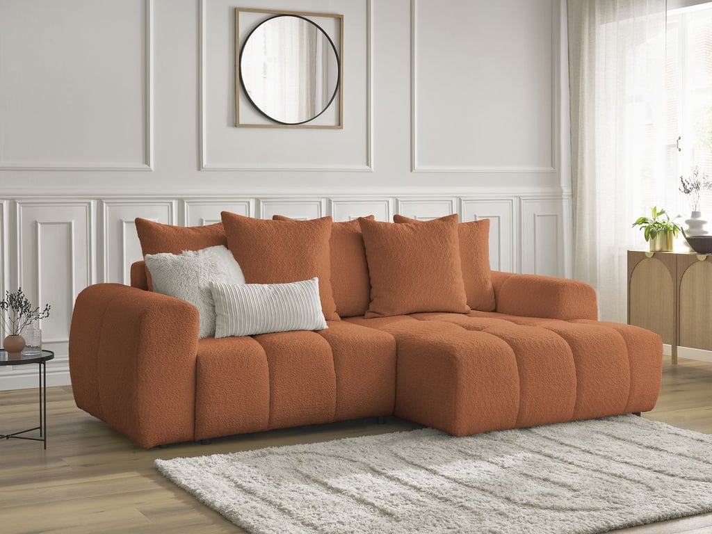 Produit similaire: Canapé d'angle convertible coffre ROXELANE tissu bouclette orange angle droit BOBOCHIC 3 places