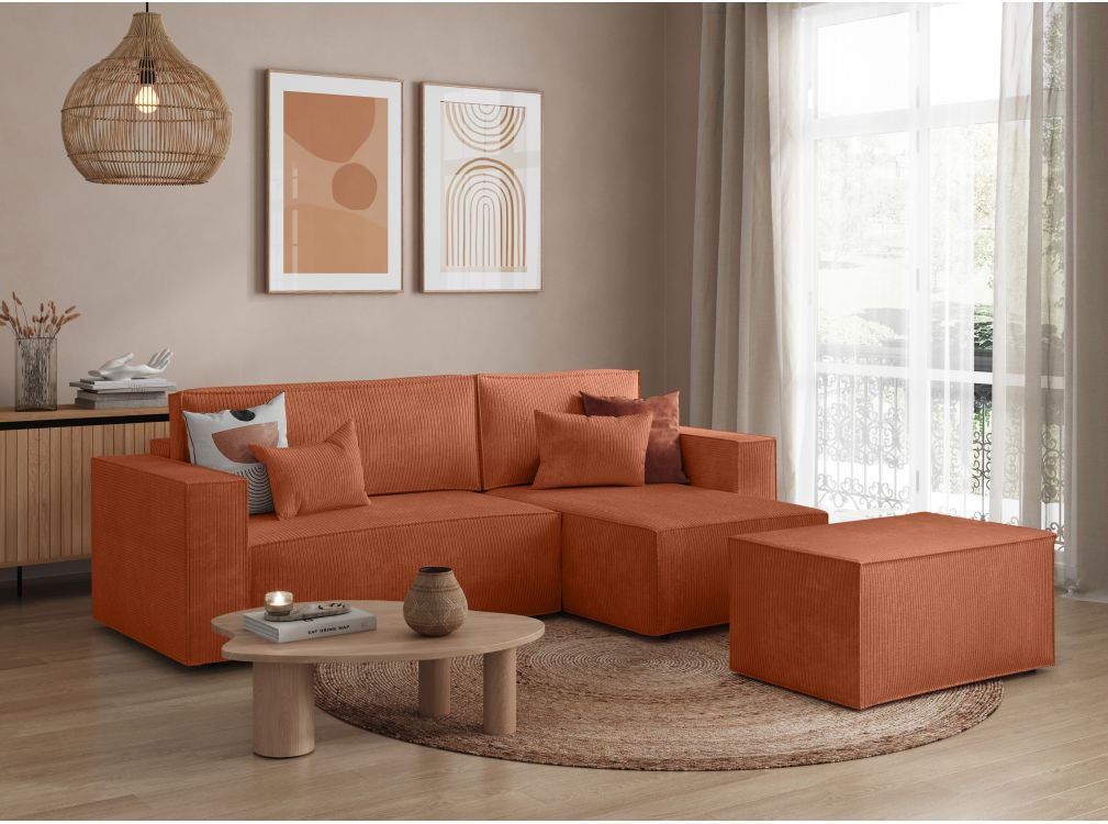 Produit similaire: PACK - CLARISSE - Canapé d'angle convertible réversible avec pouf en velours côtelé