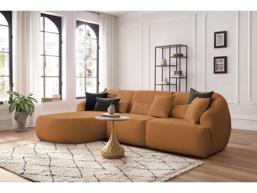 Produit similaire: Canapé d'angle fixe ALESIA tissu bouclette jaune angle gauche BOBOCHIC 3 places