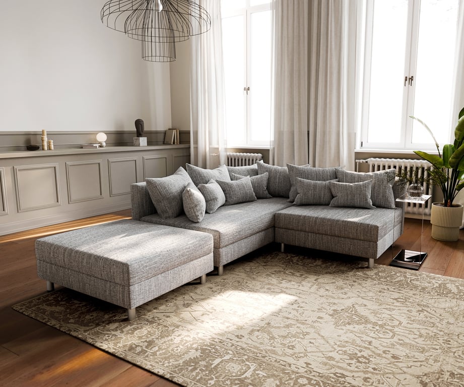 Produit similaire: Canapé d'angle Clovis tabouret en tissu structuré gris clair ottoman gauche canapé modulaire