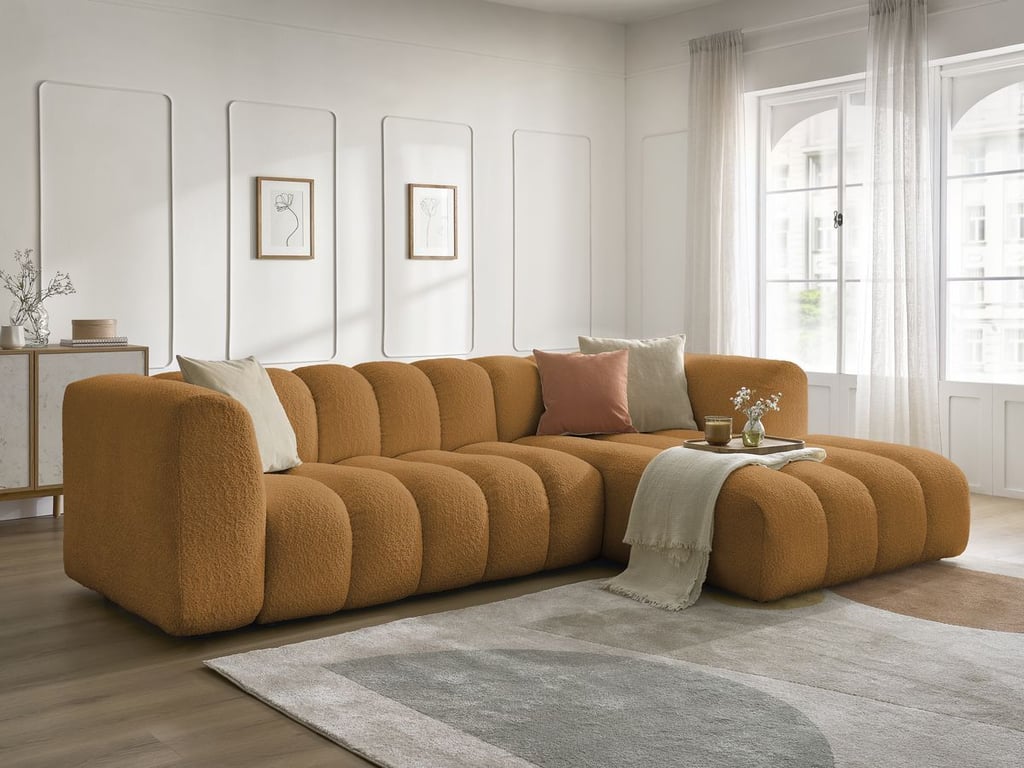 Produit similaire: Canapé d'angle fixe TALIA tissu bouclette jaune angle droit BOBOCHIC 4 places