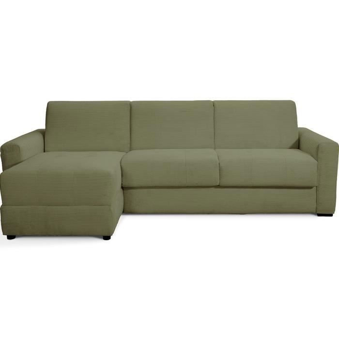 Canapé d'angle convertible réversible 5 places en velours côtelé vert kaki - ouverture express - Andrea - Vue supplémentaire 1