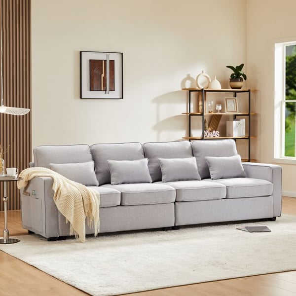 EIFSON Canapé Lin Gris, Simple et généreux, Canapé Relax 4 Places pour Salon et Appartement