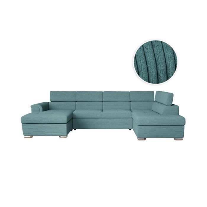 Produit similaire: Canapé panoramique 6 places PAOLA convertible avec 2 coffres en velours côtelé - Bleu clair - L320,5 x P188 x H76cm - LOUNGITUDE