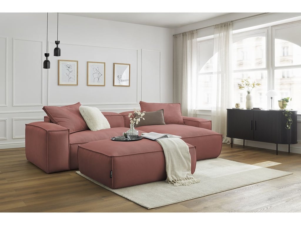 Produit similaire: Canapé d'angle réversible ultra moelleux BOHEME velours côtelé avec pouf rose réversible BOBOCHIC 3 places