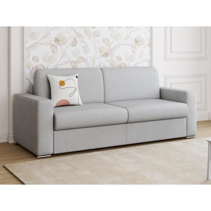 Produit similaire: Canapé 4 places convertible express en tissu gris - Couchage lattes larges 160 cm - Matelas 18 cm avec mémoire de forme CALITO