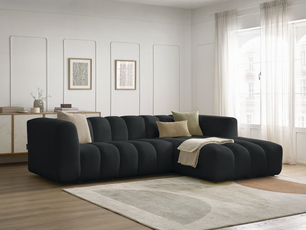 Produit similaire: Canapé d'angle fixe TALIA tissu chiné noir angle droit BOBOCHIC 3 places