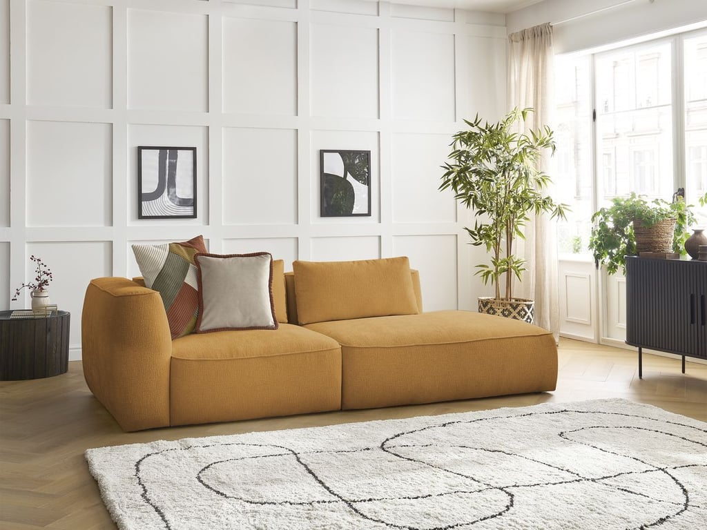 Produit similaire: Canapé droit fixe 3 places LEOPOLD tissu texturé jaune accoudoir gauche BOBOCHIC