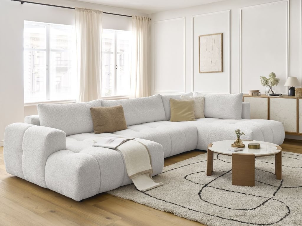 Produit similaire: Canapé d'angle panoramique convertible FUJI tissu bouclette blanc angle gauche BOBOCHIC 5 places