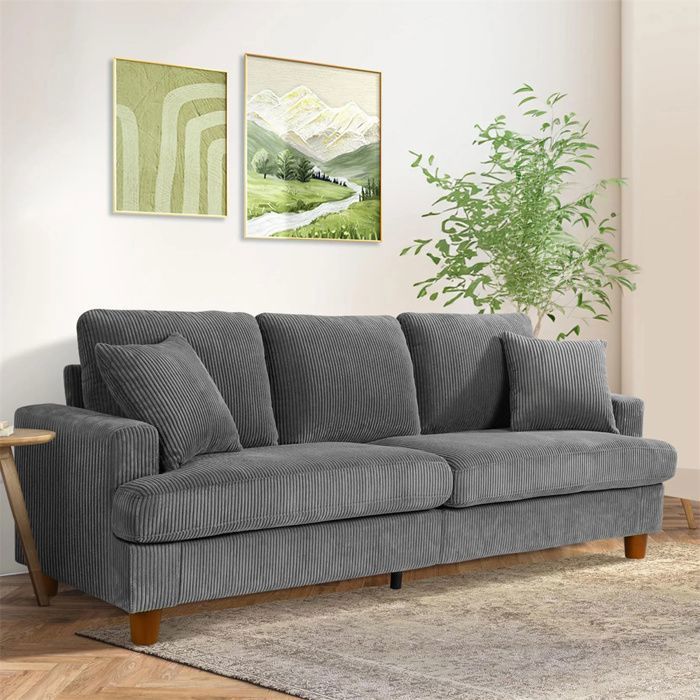 Produit similaire: Grand Canapé 3 Places en Velours Côtelé Gris,Canapé Scandinave avec 3 coussins et 2 oreillers pour le salon,220×76×84cm