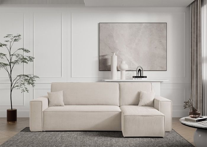 Produit similaire: Canapé d'angle L réversible - SCARLO - en velours côtelé beige clair