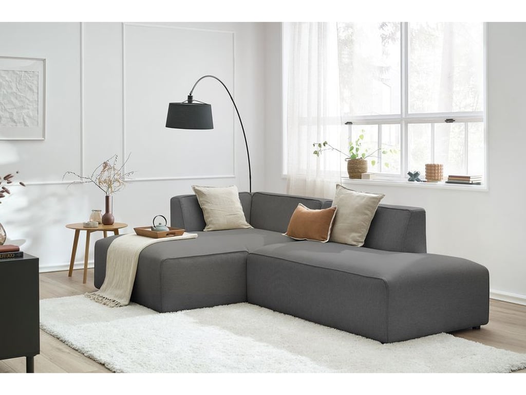 Produit similaire: Canapé d'angle fixe MEGEVE tissu chiné gris foncé angle gauche BOBOCHIC 4 places