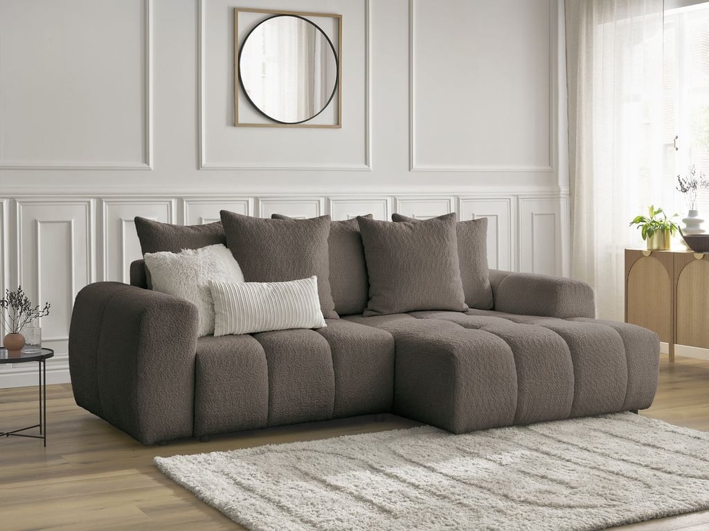 Produit similaire: Canapé d'angle convertible coffre ROXELANE tissu bouclette marron angle droit BOBOCHIC 3 places