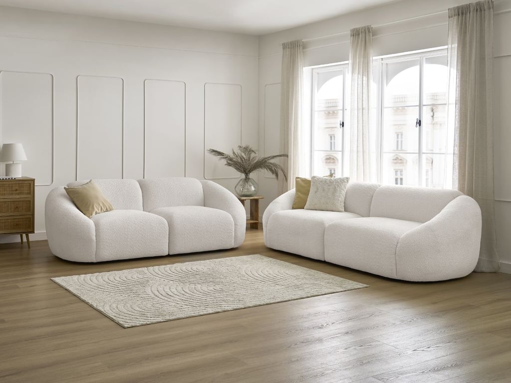 Produit similaire: Tina ensemble canapé droit fixe 3 + 2 places tissu bouclette blanc