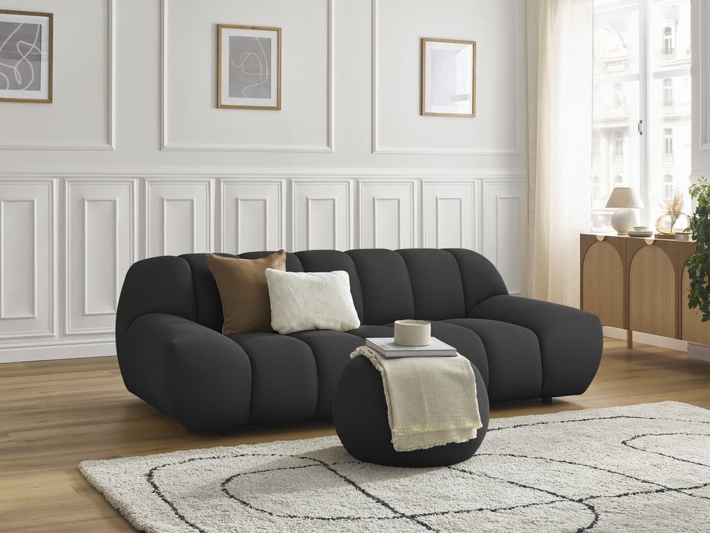 Produit similaire: Canapé droit fixe 2 places HAYDEN tissu mesh avec pouf petit noir BOBOCHIC