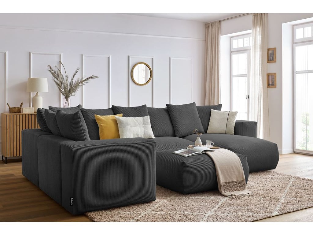 Produit similaire: Canapé panoramique fixe modulable VOLTAIRE avec 1 méridienne, 1 angle, 2 chauffeuses et 1 pouf gris foncé angle droit BOBOCHIC 6 places