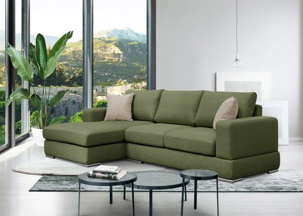 Canapé d'angle gauche 4 places tissu vert et beige  - OTTO
