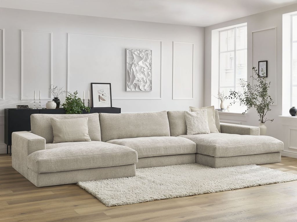 Produit similaire: Canapé panoramique fixe LEONARD tissu texturé beige BOBOCHIC 6 places