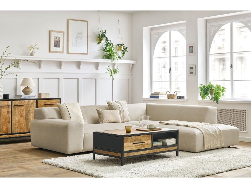 Produit similaire: Canapé d'angle fixe compact LAVENA tissu velours beige angle droit BOBOCHIC 4 places