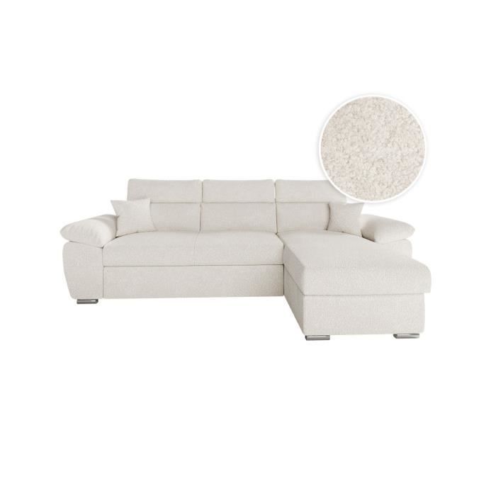 Produit similaire: Canapé d'angle 4 places KOMECO réversible convertible avec coffre en tissu bouclette - Blanc - L265 x P166 x H91cm - LOUNGITUDE