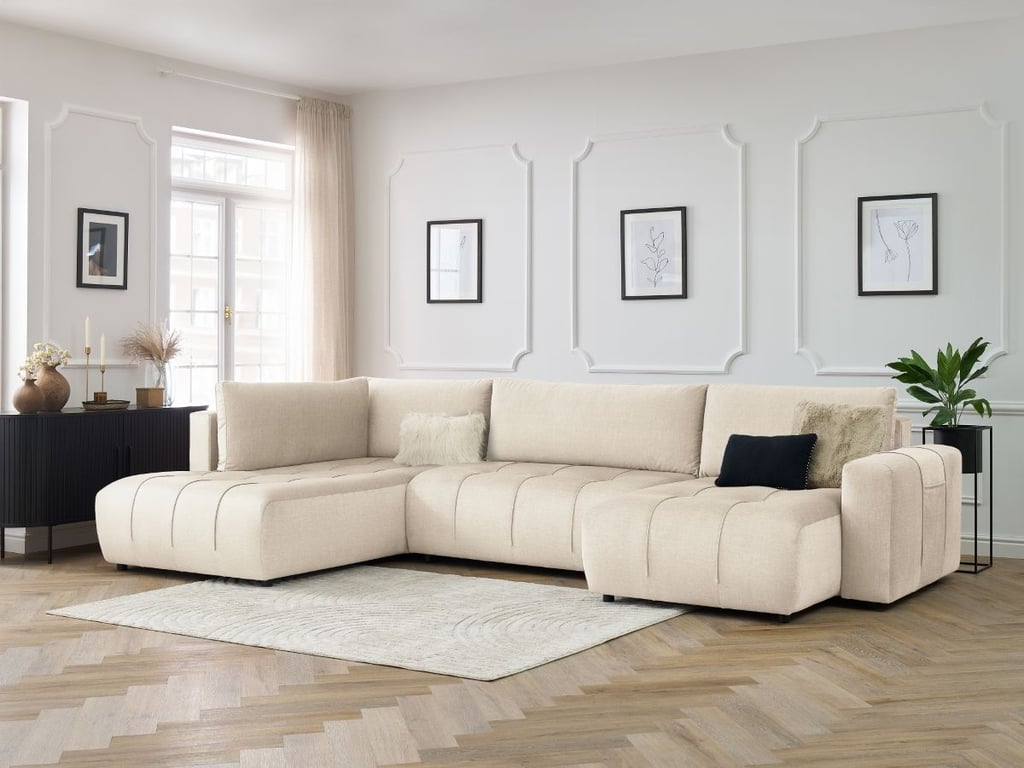 Produit similaire: Canapé panoramique convertible coffre ARSENE tissu velours beige angle droit BOBOCHIC 5 places