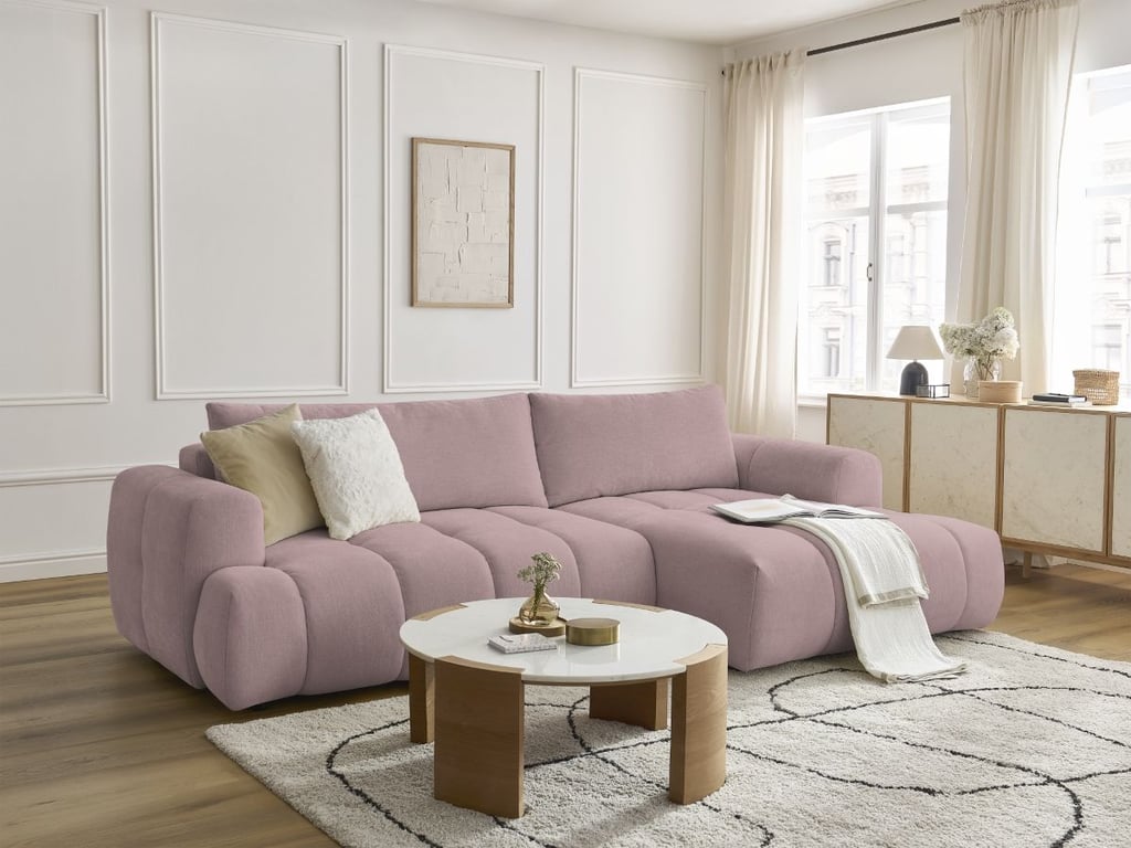 Produit similaire: Canapé d'angle convertible FUJI tissu lisse rose angle droit BOBOCHIC 3 places