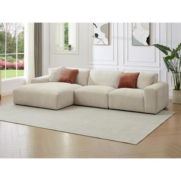 Produit similaire: Canapé d'angle gauche en velours côtelé beige TIRONO - VENTE-UNIQUE - 6 places - Déhoussable