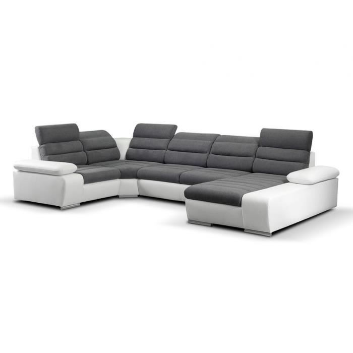 Produit similaire: Canapé d'angle panoramique convertible en tissu et simili BOILEAU - Bicolore Gris-Blanc - Angle droit