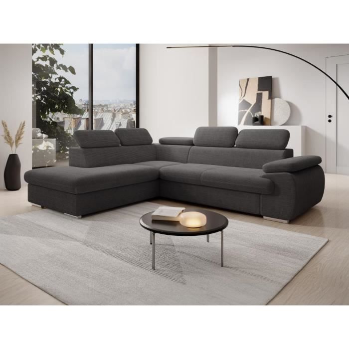 Produit similaire: Canapé d'angle gauche convertible en velours côtelé gris foncé FABIEN