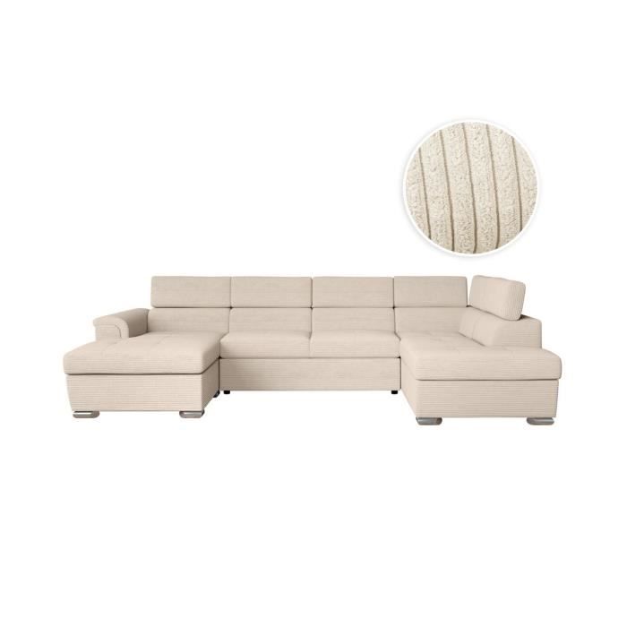 Produit similaire: Canapé panoramique 6 places PAOLA convertible avec 2 coffres en velours côtelé - Beige - L320,5 x P188 x H76cm - LOUNGITUDE