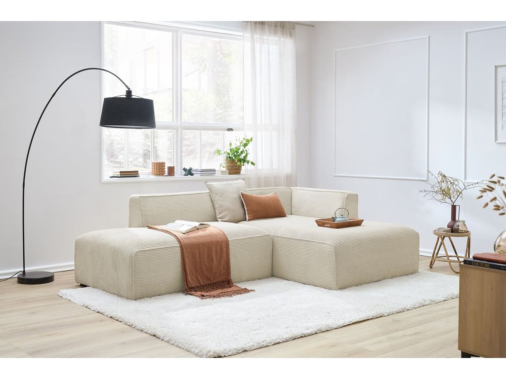 Produit similaire: Canapé d'angle fixe MEGEVE tissu velours côtelé beige angle droit BOBOCHIC 4 places