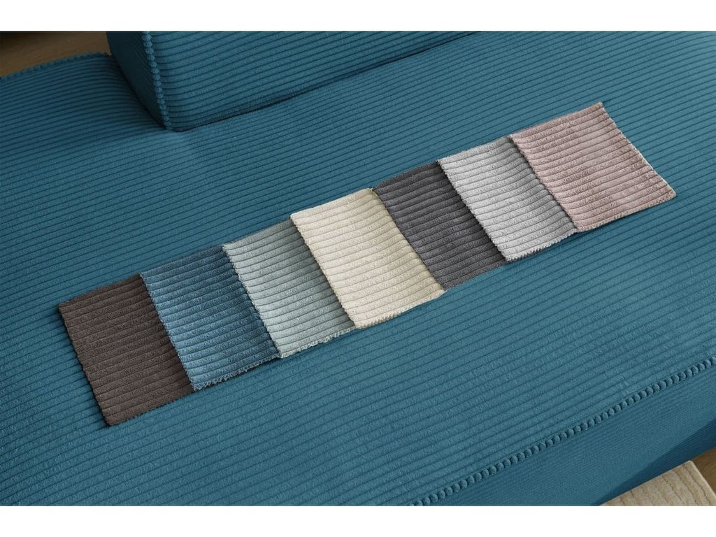 Produit similaire: Canapé d'angle fixe MEGEVE tissu velours côtelé bleu foncé angle gauche BOBOCHIC 4 places