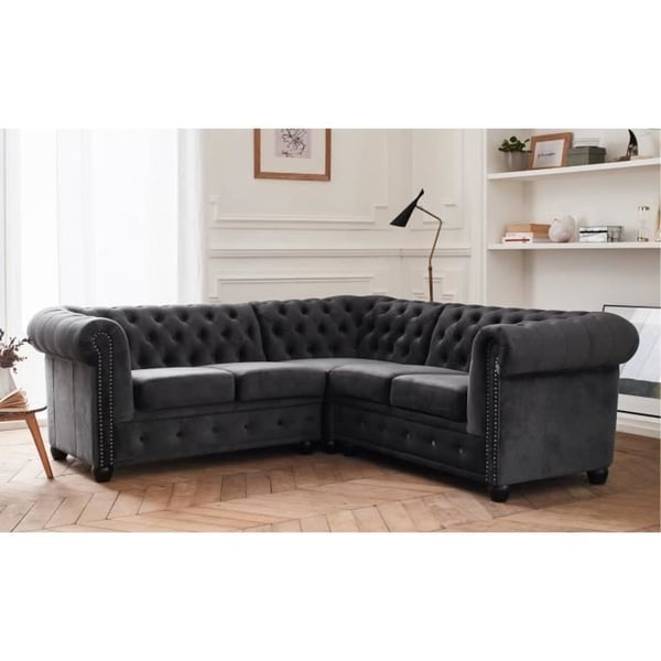 William - Canapé convertible 5 places velours gris
