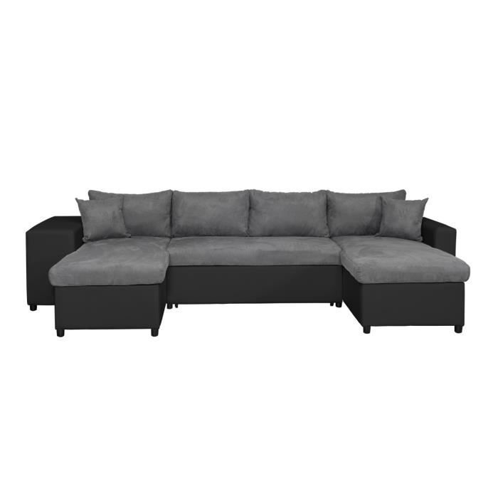 Produit similaire: Canapé panoramique OSLO convertible avec coffres, poufs à droite - Simili/Microfibre - Noir/Gris - L311 x P146 x H81cm - LOUNGITUDE
