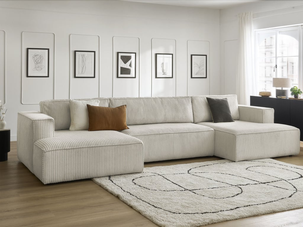 Produit similaire: Canapé panoramique convertible coffre NINA velours côtelé gris clair BOBOCHIC 5 places