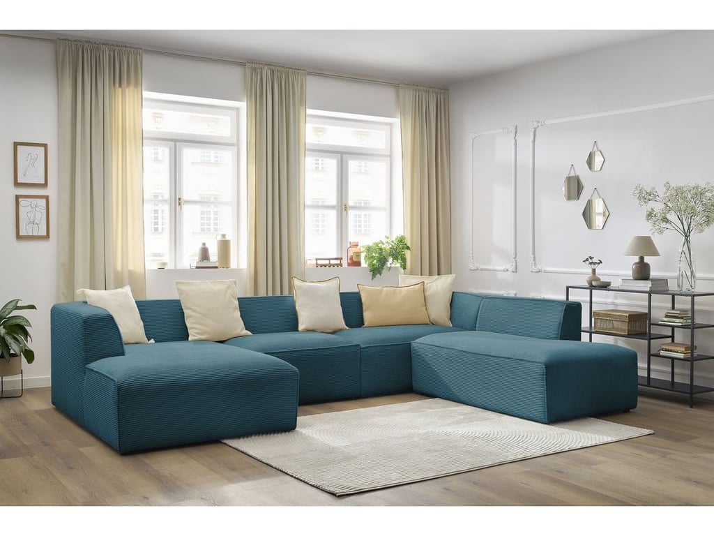 Produit similaire: Canapé panoramique fixe MEGEVE tissu velours côtelé bleu foncé angle gauche BOBOCHIC 5 places