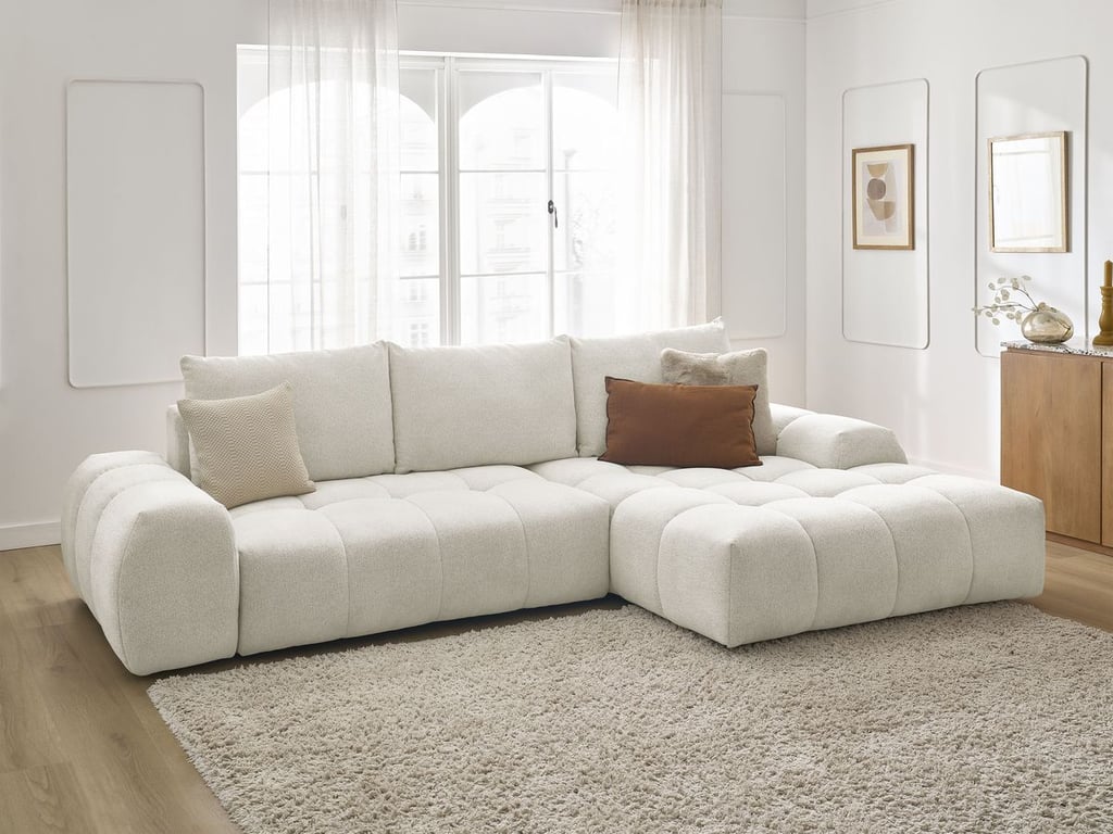 Produit similaire: Canapé d'angle convertible coffre EVEREST tissu chiné blanc angle droit BOBOCHIC 3 places