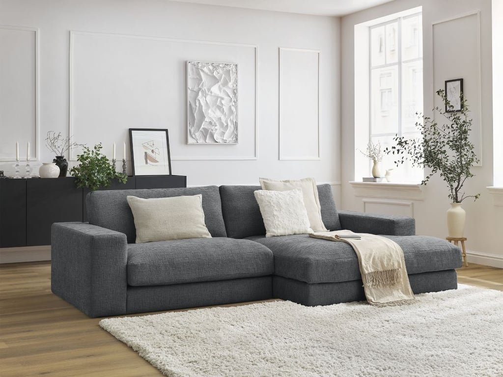 Produit similaire: Canapé d'angle fixe LEONARD tissu texturé gris foncé angle droit BOBOCHIC 4 places